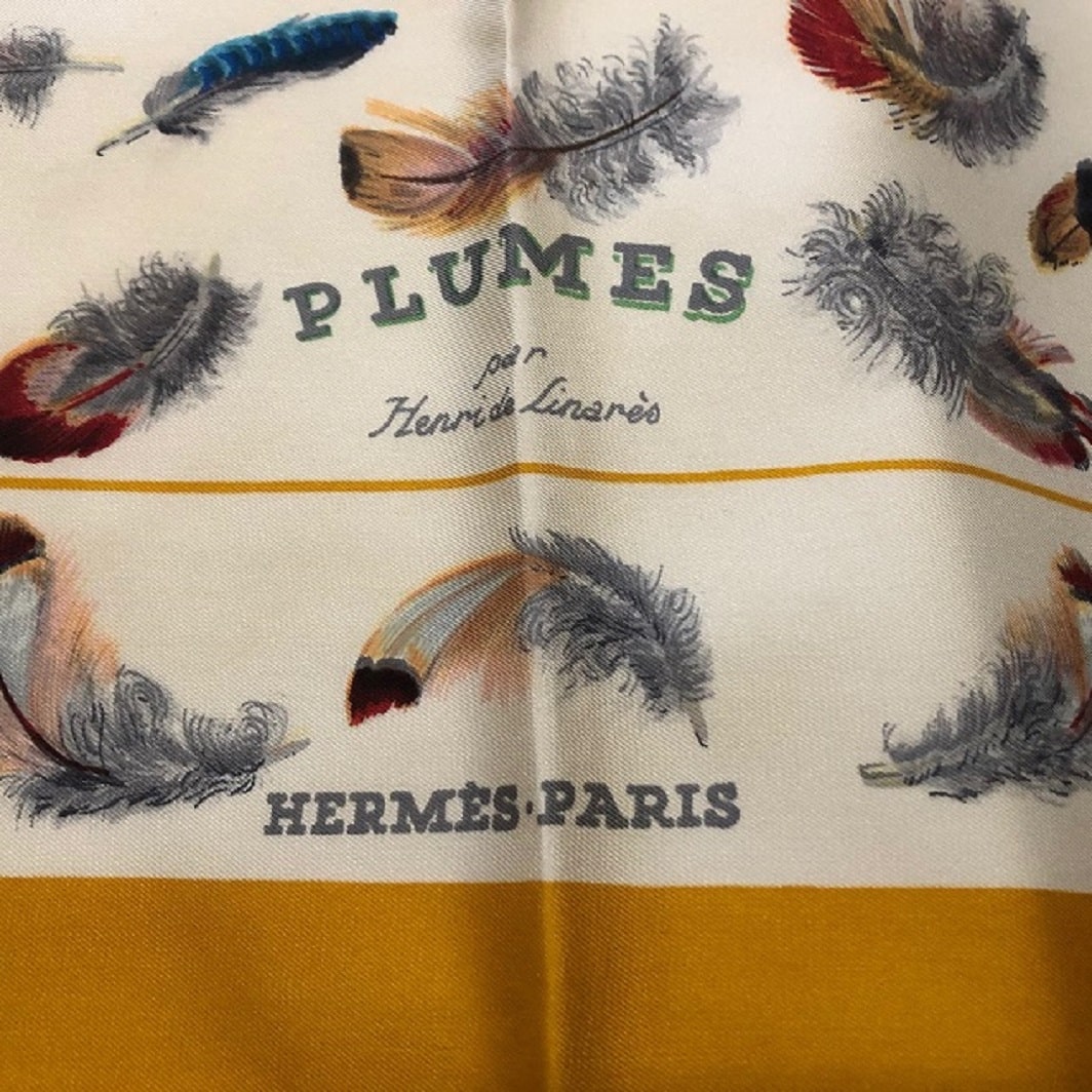 Hermès Plumes By Henri de Linarès Feathers Print Silk Carré Scarf with Box  - Chelsea Vintage Couture